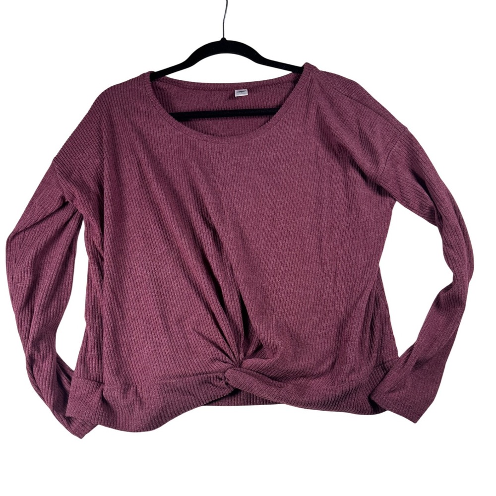 Old Navy Women's Top, Ribbed Knit, Twisted Knot Front,‎ Long Sleeve, Burgundy M